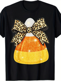 Men's T-Shirt Shimmering Leopard Print Bow With Sparkling Candy Corn Design