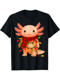 Men's T-Shirt Festive Lights And Winter Scarf Wrapped Smiling Axolotl