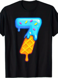 Men's T-Shirt Blue Frosted Icy Waffle Dripping Melting Sprinkles Number Seven