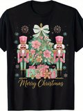 Men's T-Shirt Merry Christmas Pink Nutcrackers And Gifts Under Festive Christmas Tree