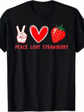 Men's T-Shirt Peace Love Strawberry With Vibrant Heart And Juicy Red Strawberry