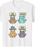 Men's T-Shirt Six Seven Cartoon Cats With Raised Paws On White Shirt