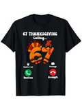 Men's T-Shirt Thanksgiving Turkey Graphic With Phone Call Icons Festive Celebration T Shirt