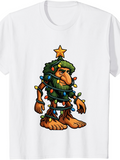 Men's T-Shirt Cartoon Creature Wrapped With Bright Festive Christmas Tree Lights