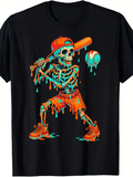 Men's T-Shirt Melting Neon Urban Baseball Skeleton With Dripping Colors And Cap