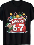 Men's T-Shirt Merry Surrounded By Christmas Decorations Elf Present Bag