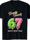Men's T-Shirt Happy New Year Colorful Dripping Letters With Glazed Decorative Numbers T Shirt