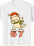 Men's T-Shirt Festive Cat In Santa Hat With Holiday Dabbing Pose Over Playful Numbers