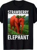 Men's T-Shirt Strawberry Elephant Standing In Lush Green Fields With Leafy Crown Elephant