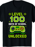Men's T-Shirt Level 100 Days Of School Unlocked Green Pixel Game Controller