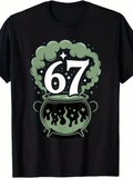 Men's T-Shirt Number 67 With Bubbling Magic Cauldron And Green Mist