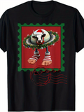 Men's T-Shirt Festive Wreath With Santa Hat And Striped Sandals Bull
