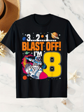 Men's T-Shirt Blast Off With Planets And Rocket Surrounded By Stars Astronaut