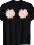 Men's T-Shirt Colorful Pearlescent Shells With Delicate Pastel Hues On Black Shirt Seashell