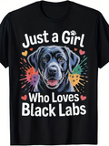 Men's T-Shirt Just A Girl With Hearts Colorful Paw Prints And Smiling Black Labrador Dog