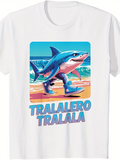 Men's T-Shirt Tralalero Tralala Cartoon Shark Walking On Colorful Beach Sand