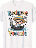 Men's T-Shirt Brainrot In Venezia Smiling Child Rowing Gondola On Blue Water