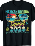 Men's T-Shirt Mexican Riviera Cruise Squad 2026 Sunset Palms Ocean Reflections With Sunglasses