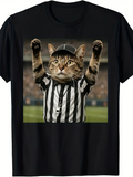 Men's T-Shirt Playful Referee Cat With Black And White Striped Shirt On Football Field