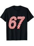 Men's T-Shirt Bold Red Striped Numbers With Tiny Colorful Decoration Numeral