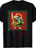 Men's T-Shirt Festive Postage Stamp With Cartoon Rhinoceros Wearing Santa Hat