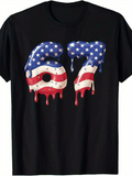 Men's T-Shirt Dripping American Flag Patterned Numbers On Black T Shirt
