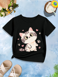 Men's T-Shirt Cute Gray Kitten Surrounded By Pink Hearts And Paw Prints Cat