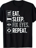 Men's T-Shirt Eat Sleep Fix Eyes Repeat With Routine Icons Arranged Vertically T Shirt