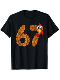 Men's T-Shirt Colorful Feathers Forming Numbers With Cheerful Cartoon Turkey Head