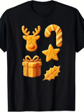 Men's T-Shirt Festive Holiday Cookies With Star Candy Cane Present And Holly