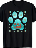 Men's T-Shirt Blue Paw Print Surrounded By Stars With Shining Patterned Texture Paw