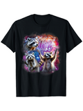 Men's T-Shirt Neon Night Vibes With Excited Raccoons Amidst Colorful Lights