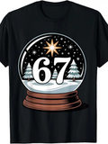 Men's T-Shirt Snowy Pine Landscape With Sparkling Starry Sky Inside Snow Globe