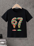 Men's T-Shirt Striped Candy And Ice Cream Number Design With Melting Effect