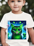 Men's T-Shirt Glowing Alien Green Cat Surrounded By Planets And Floating In Space Cat