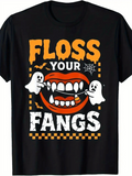 Men's T-Shirt Floss Your Fangs With Cartoon Ghosts And Vampire Teeth Underweb Halloween Theme