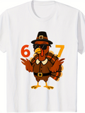 Men's T-Shirt Cool Pilgrim Turkey With Sunglasses Feathers Standing Between Orange Numbers