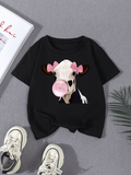 Men's T-Shirt Cute Pink Bow Accents With Blowing Bubblegum Black And White Cow