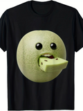 Men's T-Shirt Cute Surreal Green Melon With Cartoon Face Eating Slice Fruit