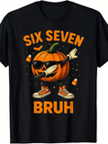 Men's T-Shirt Six Seven Bruh Dancing Halloween Pumpkin With Sunglasses In Sneakers