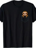 Men's T-Shirt Cartoon Style Smiling Sloth Peeking Out Of Pocket Sloth