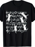 Men's T-Shirt Playful Cats Dancing Along Musical Notes Sheet Music