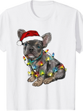 Men's T-Shirt Holiday Festive Lights With Santa Hat On French Bulldog