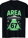Men's T-Shirt Area 67 Green Glowing UFO Beaming Light Over Mysterious Grassy Field