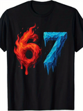 Men's T-Shirt Fire And Ice Effect With Burning Melting Number Sixty Seven