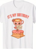Men's T-Shirt Its My Birthday Cheerful Cupcake With Smiling Teacup On Pink Frosted Cake
