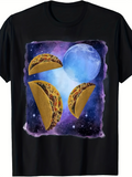 Men's T-Shirt Galactic Night Sky With Shining Blue Moon And Floating Tacos