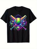 Men's T-Shirt Neon Splash With Dripping Colorful Effects Featuring Baseball Bat