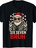 Men's T-Shirt Six Seven Bruh Cool Santa With Stars And Peace Hands Design