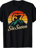 Men's T-Shirt Six Seven Vintage Sunset With Mountains And Bold Numbers Graphic